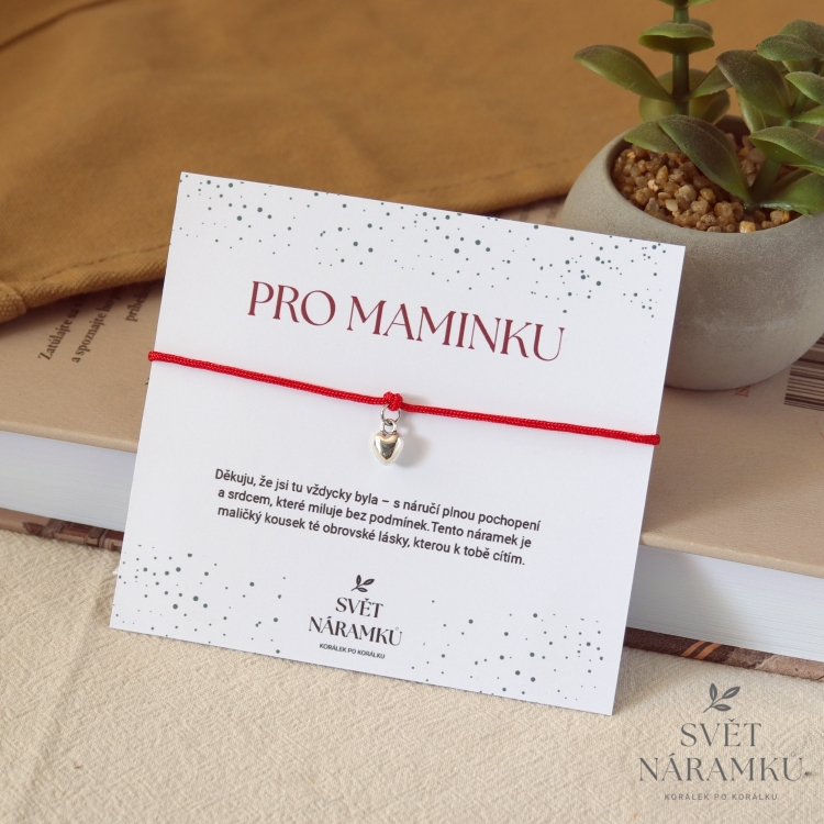 Náramek Macrame srdce PRO MAMINKU červený